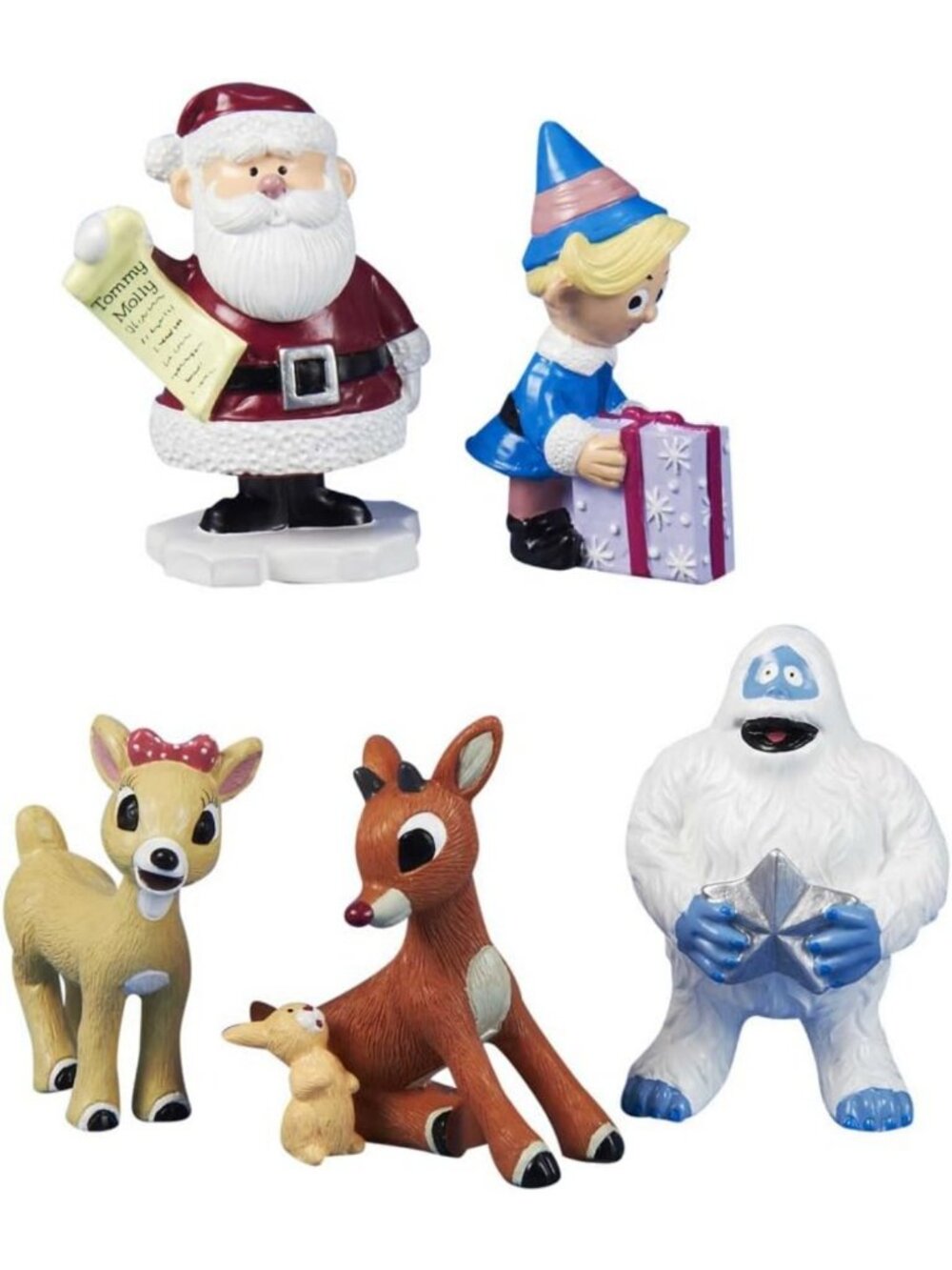 Set of 5 Polyresin Rudolph the Red-Nosed Reindeer Figurines - Holiday Decor